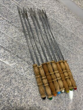Vintage 1960-70s stainless steel fondue forks with wooden handle New wit…